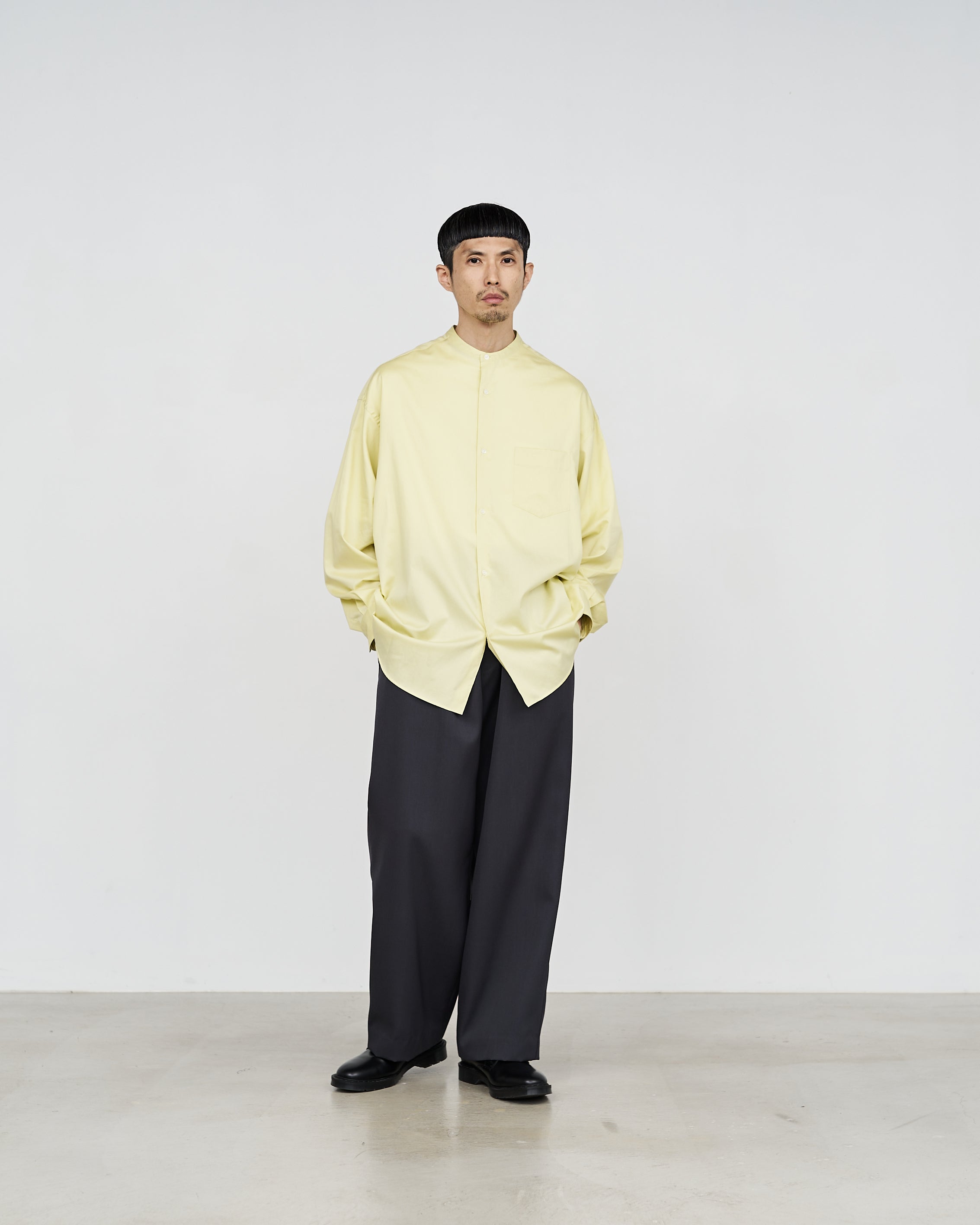 -SALE- Silicon Poplin Oversized Band Collar Shirt