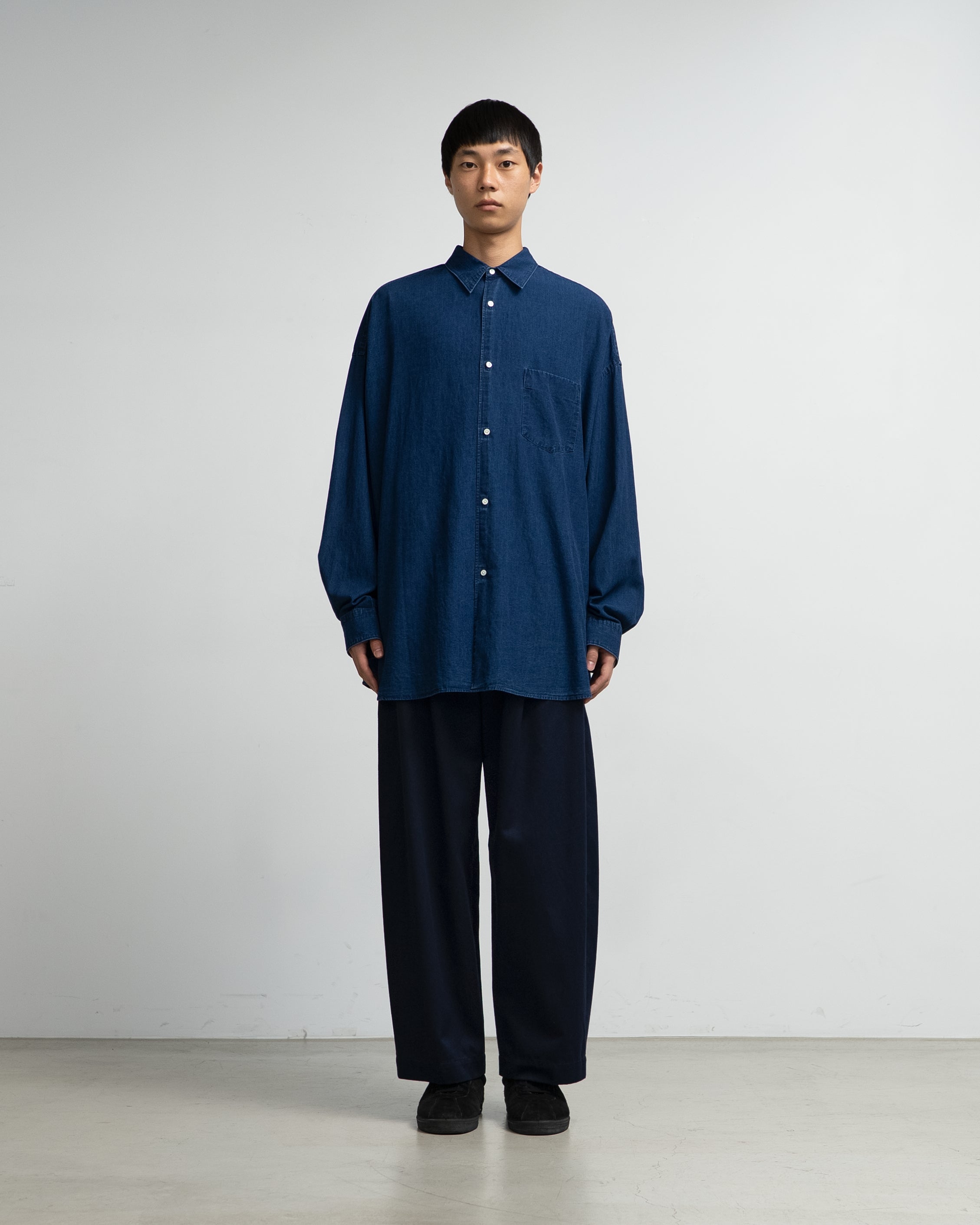 SIDOGRAS Indigo Poplin L/S Oversized Regular Collar Shirt