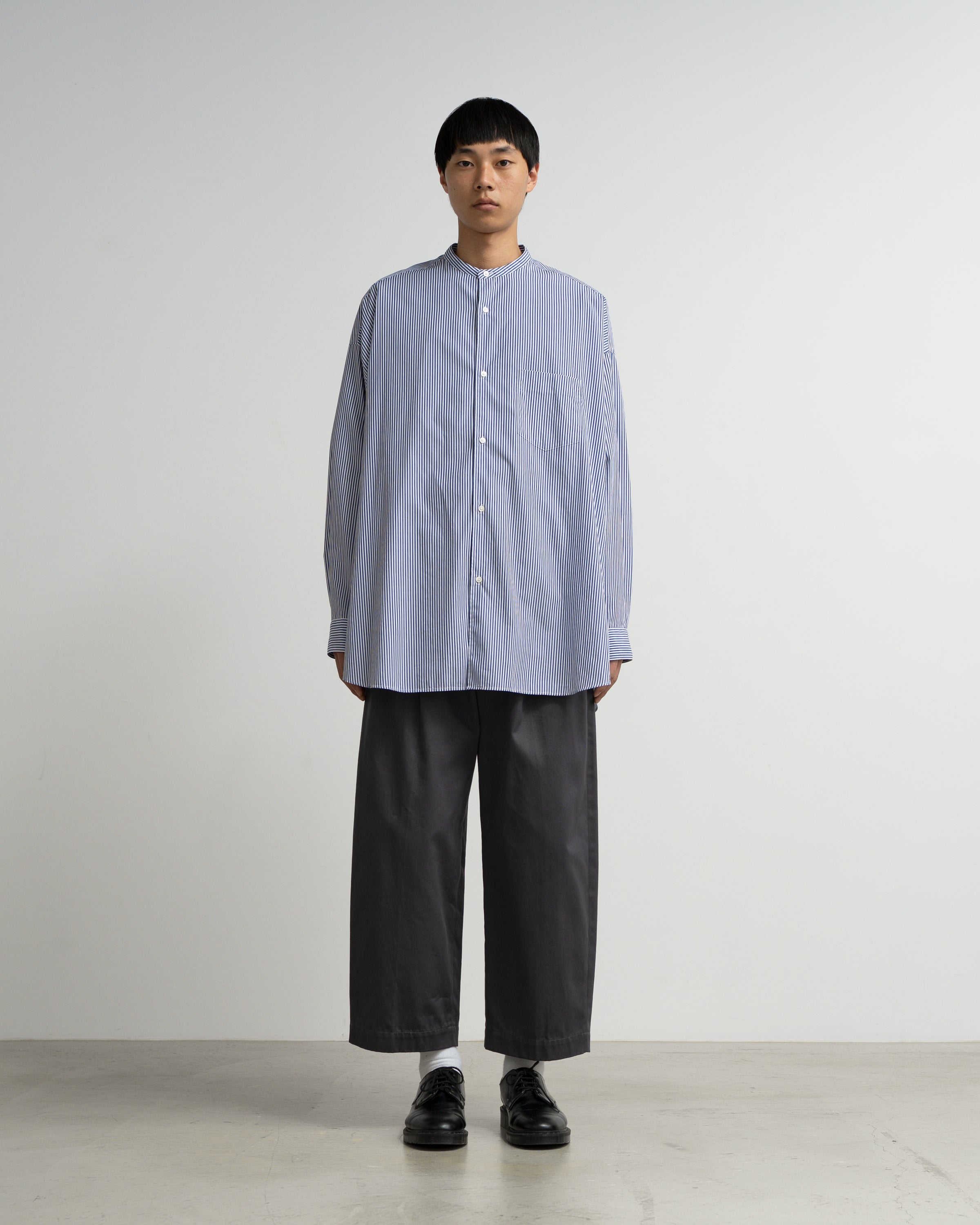 Broad Stripe L/S Oversized Band Collar Shirt – Graphpaper