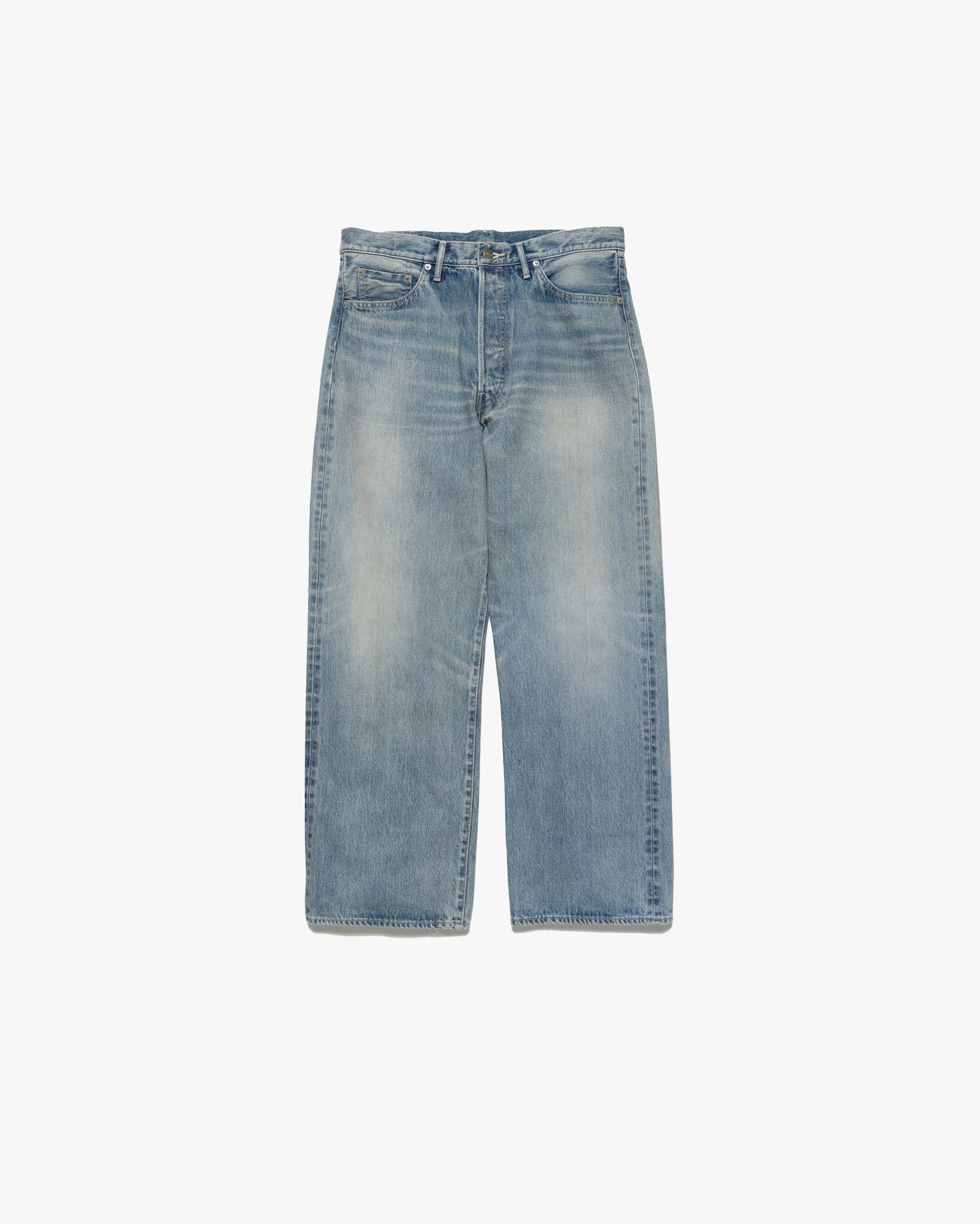 Selvage Denim Five Pocket Wide Straight Pants-LIGHT FADE-