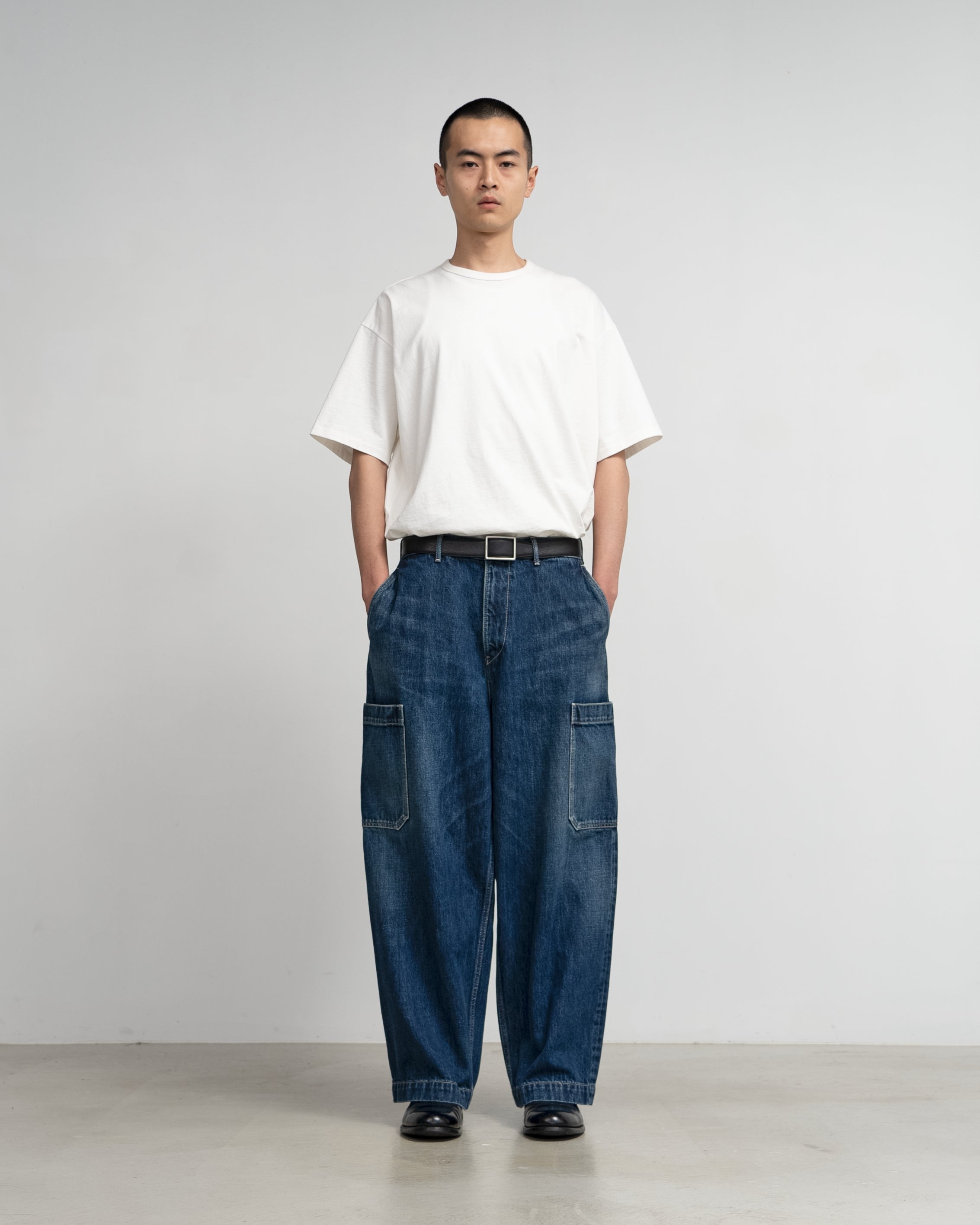 Selvage Denim Cargo Pants-DARK FADE