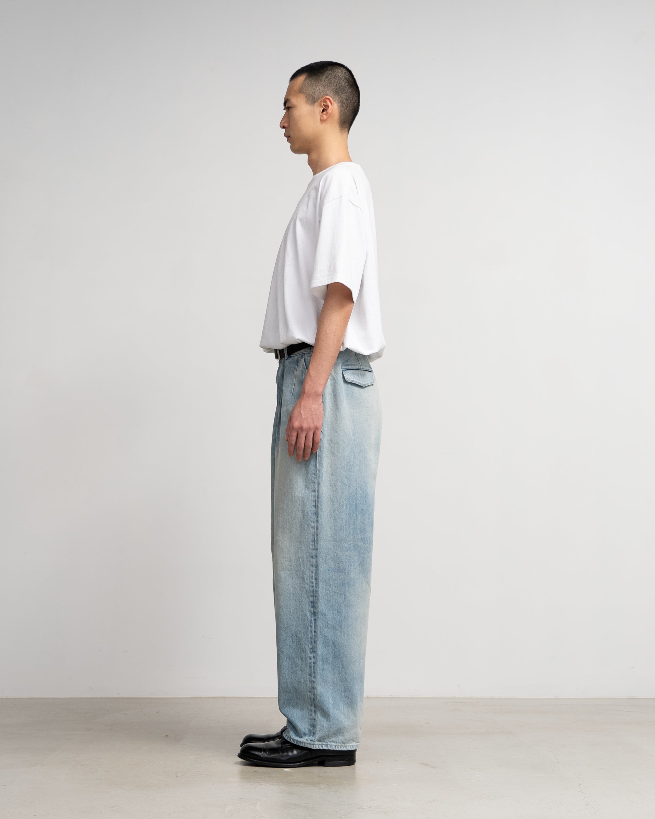 Selvage Denim Two Tuck Pants-LIGHT FADE-