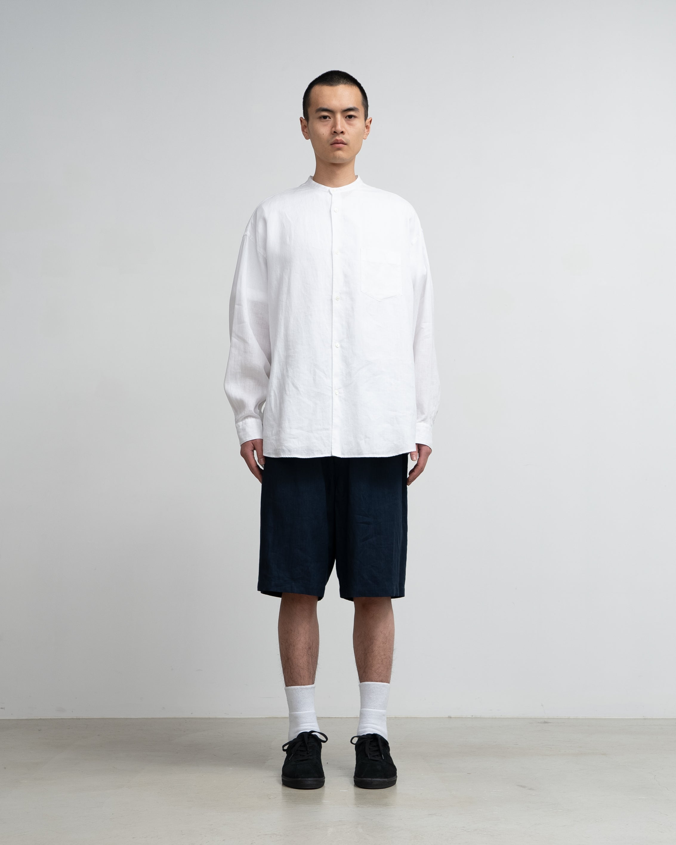 Linen L/S Oversized Band Collar Shirt