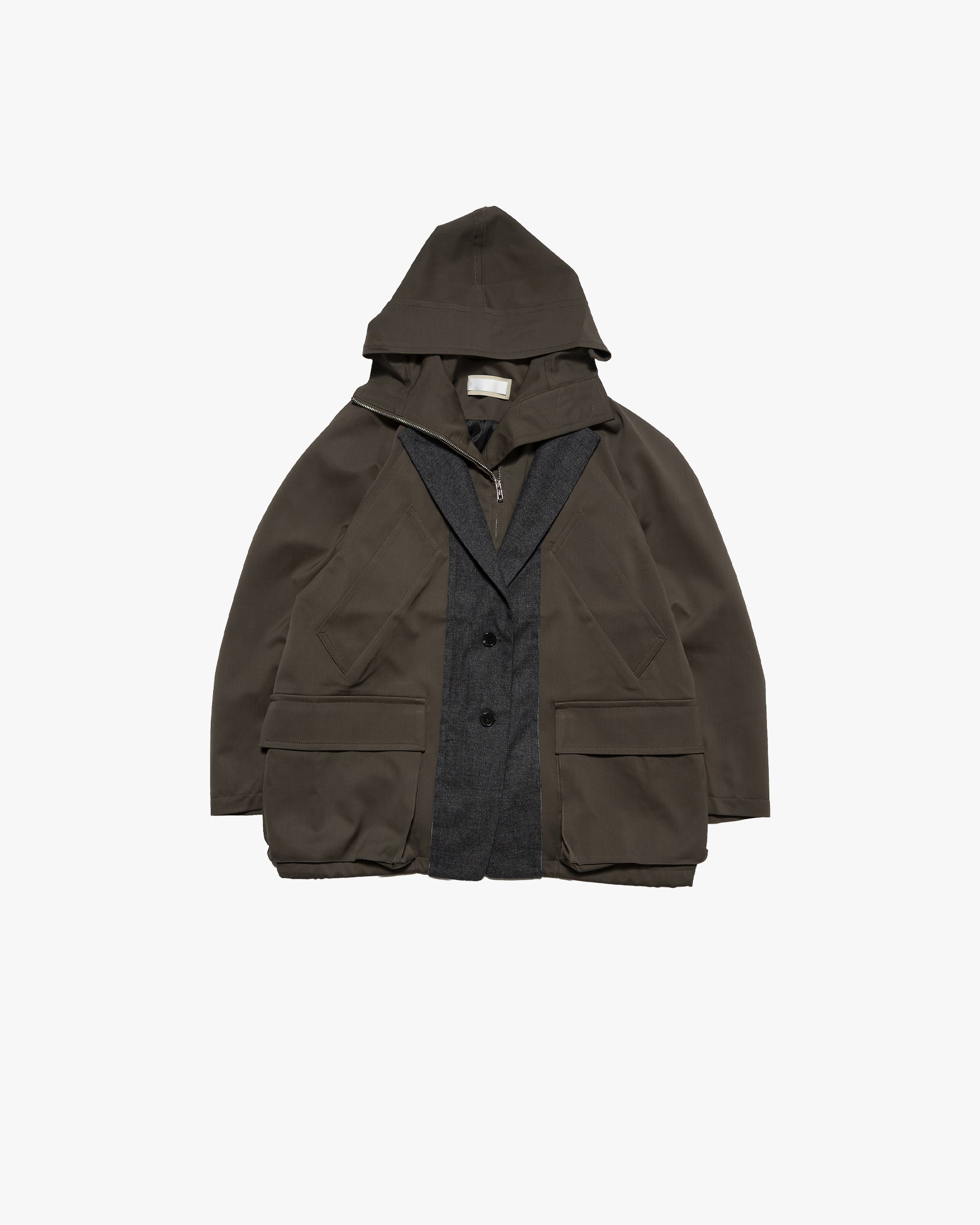 CROPPED WOOL-BLEND PARKA WITH SUITING DETAIL – Graphpaper