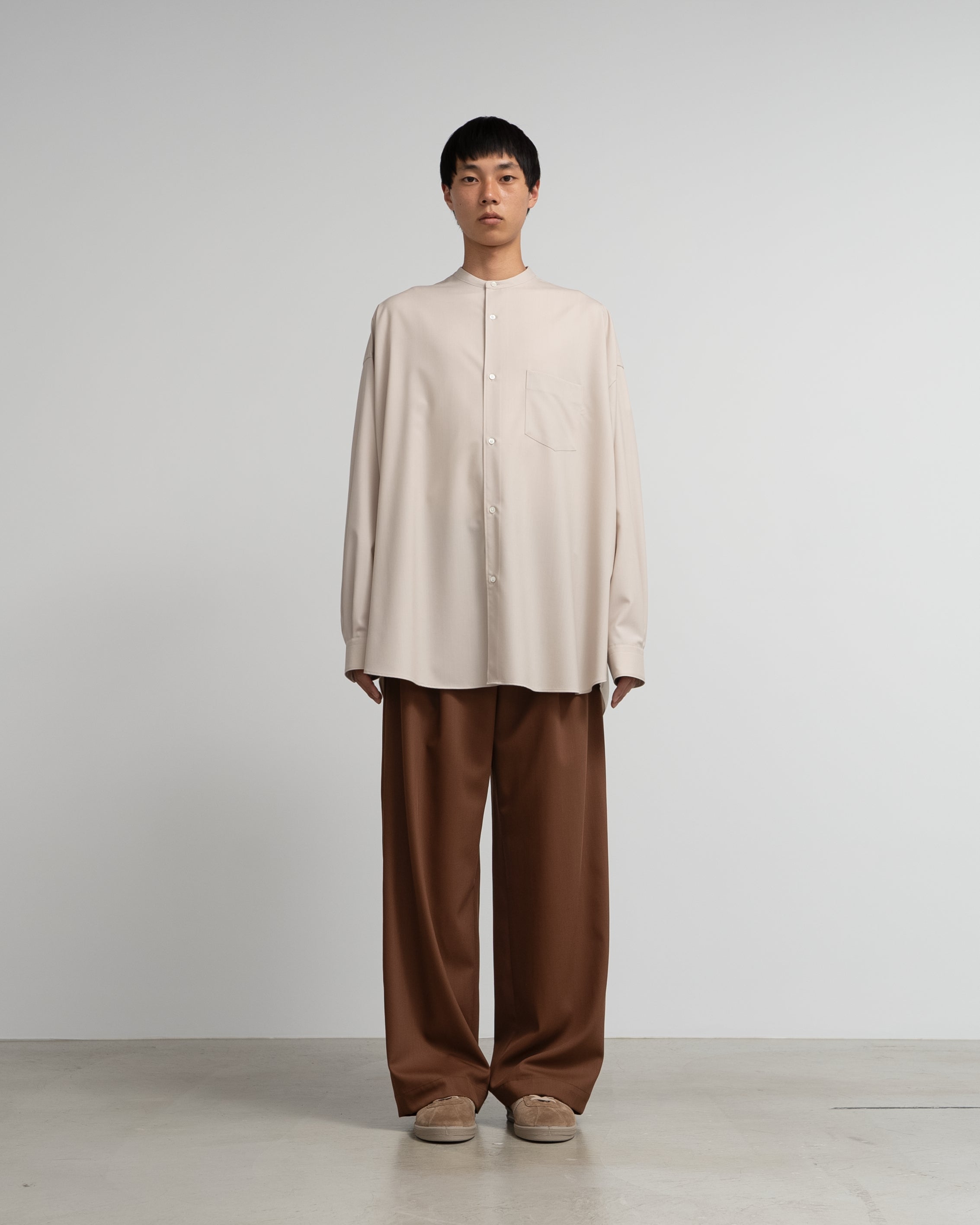 Extra Fine Wool L/S Oversized Band Collar Shirt – Graphpaper Extra Fine Wool L/S Oversized Band Collar Shirt – Graphpaper