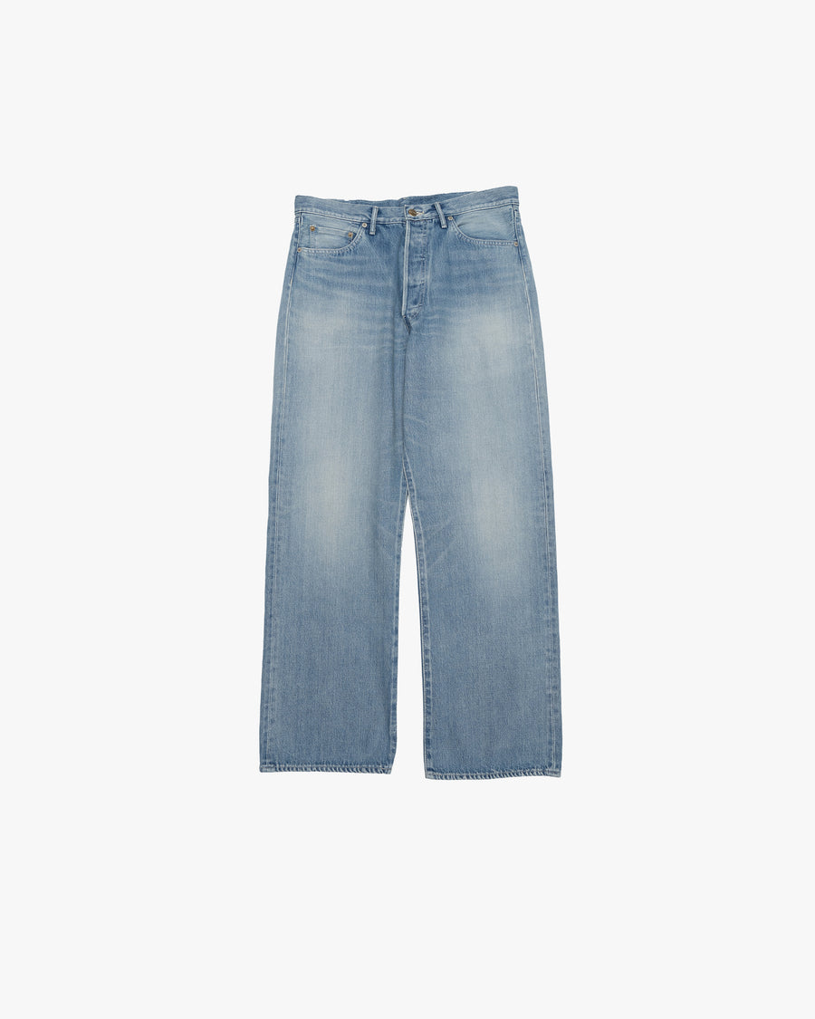 Selvage Denim Five Pocket Wide Straight Pants-LIGHT FADE-