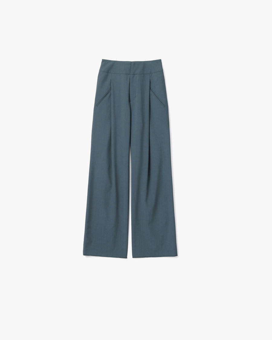 Round Scale Wool Tuck Flare Pants