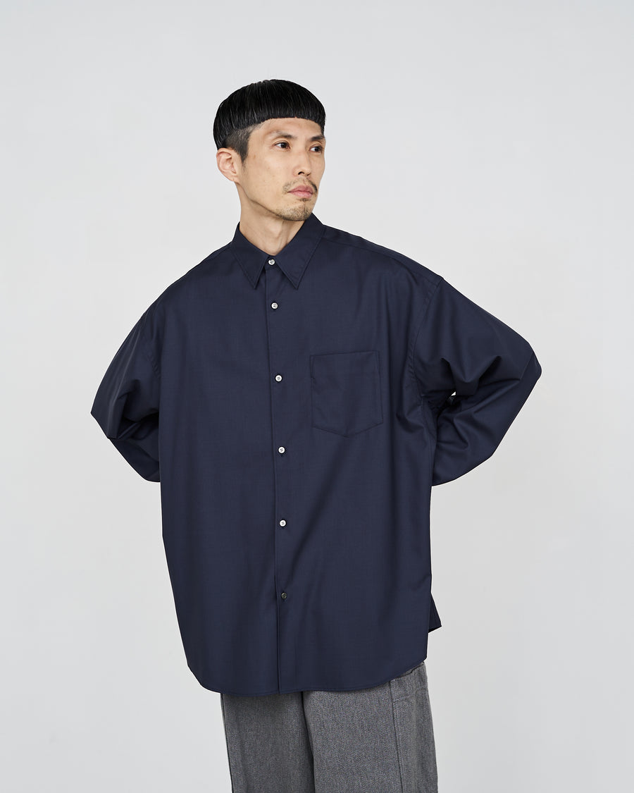 Fine Wool Tropical Pivot Sleeve Oversized Regular Collar Shirt