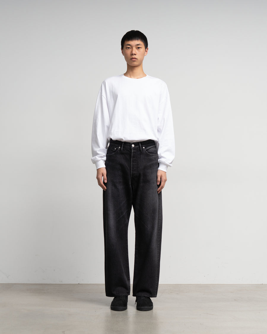 Selvage Denim Five Pocket Wide Straight Pants -DARK FADE-