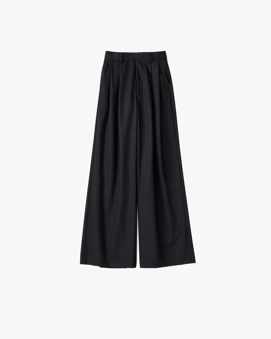 Wool Nylon Gabardine Wide Trousers