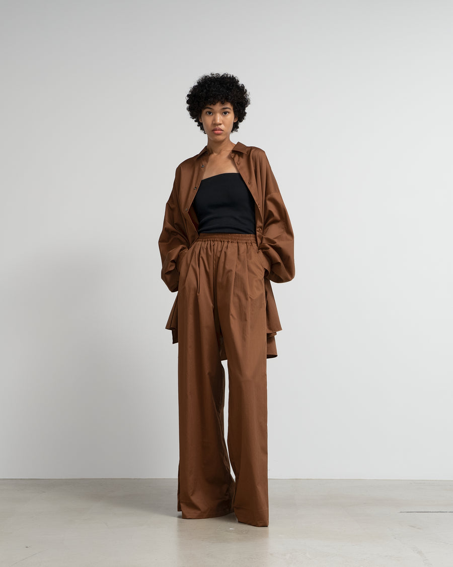 Silicon Poplin Two Tuck Wide Pants