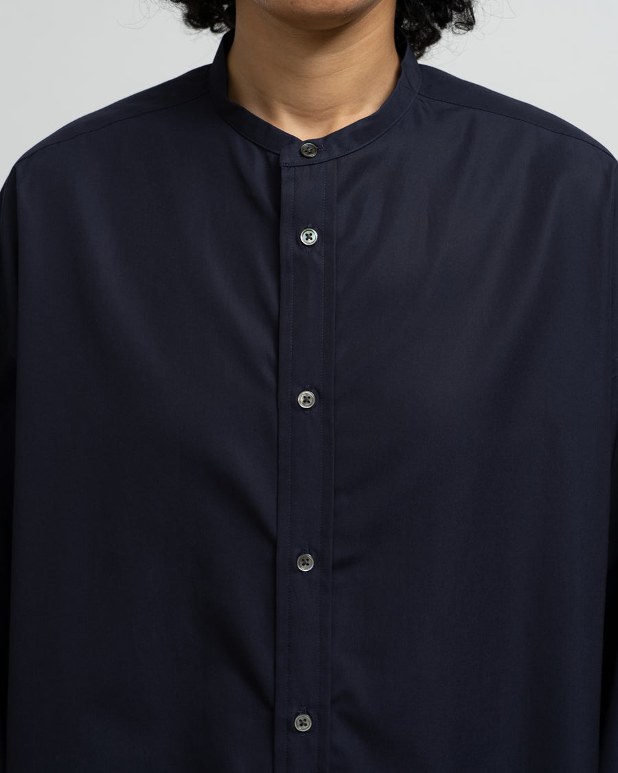 High Count Broad L/S Oversized Band Collar Shirt