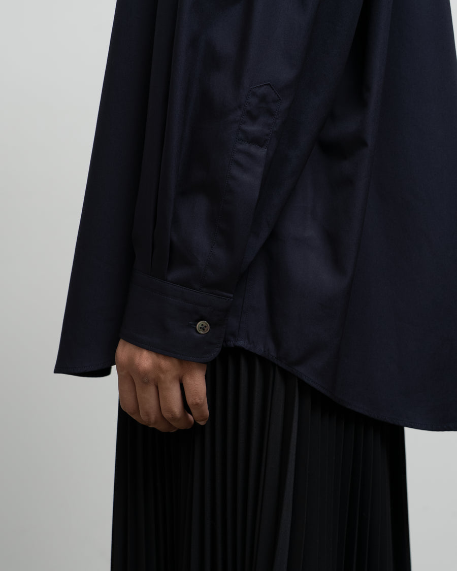 High Count Broad L/S Oversized Band Collar Shirt
