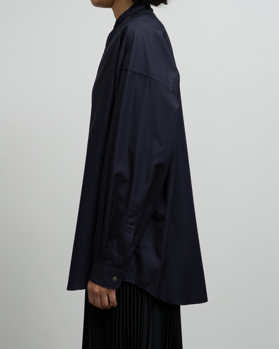 High Count Broad L/S Oversized Band Collar Shirt