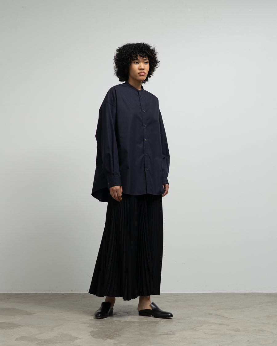 High Count Broad L/S Oversized Band Collar Shirt