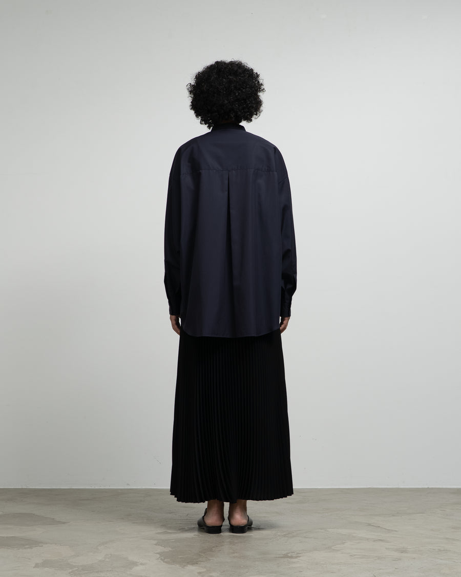 High Count Broad L/S Oversized Band Collar Shirt