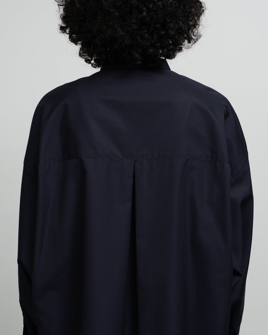 High Count Broad L/S Oversized Band Collar Shirt