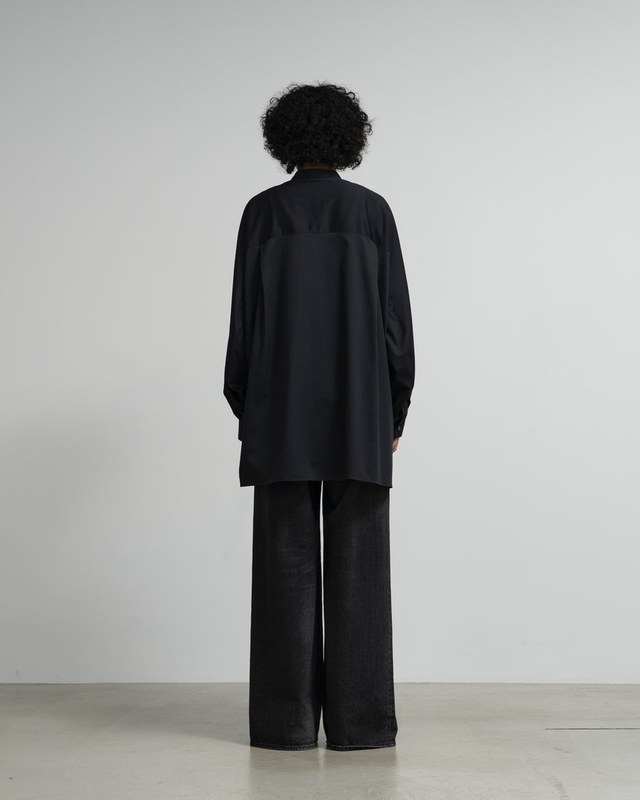 Silicon Poplin Deep Slit Band Collar Shirt
