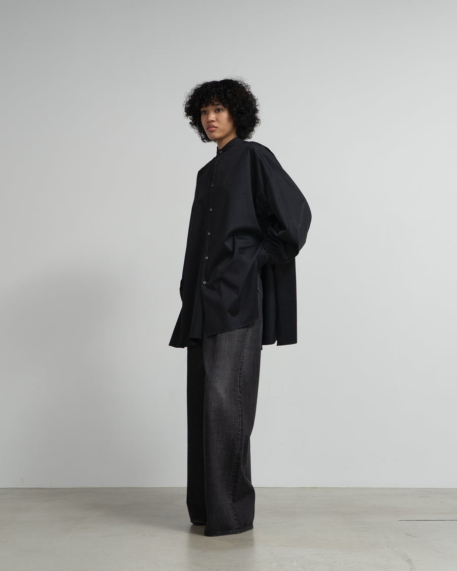 Silicon Poplin Deep Slit Band Collar Shirt