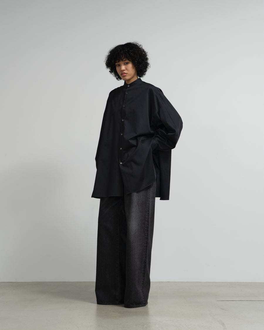 Silicon Poplin Deep Slit Band Collar Shirt