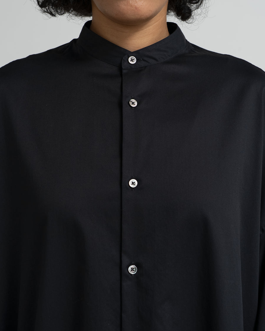 Silicon Poplin Deep Slit Band Collar Shirt