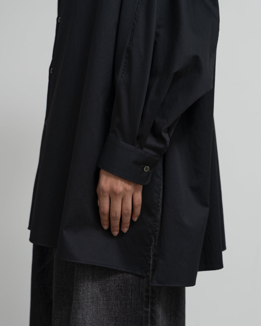 Silicon Poplin Deep Slit Band Collar Shirt