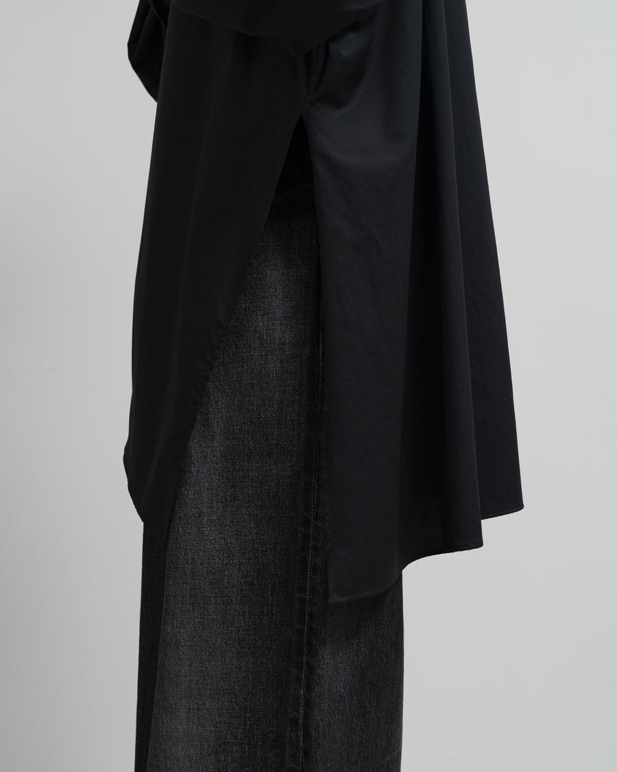 Silicon Poplin Deep Slit Band Collar Shirt