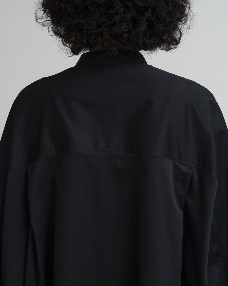 Silicon Poplin Deep Slit Band Collar Shirt