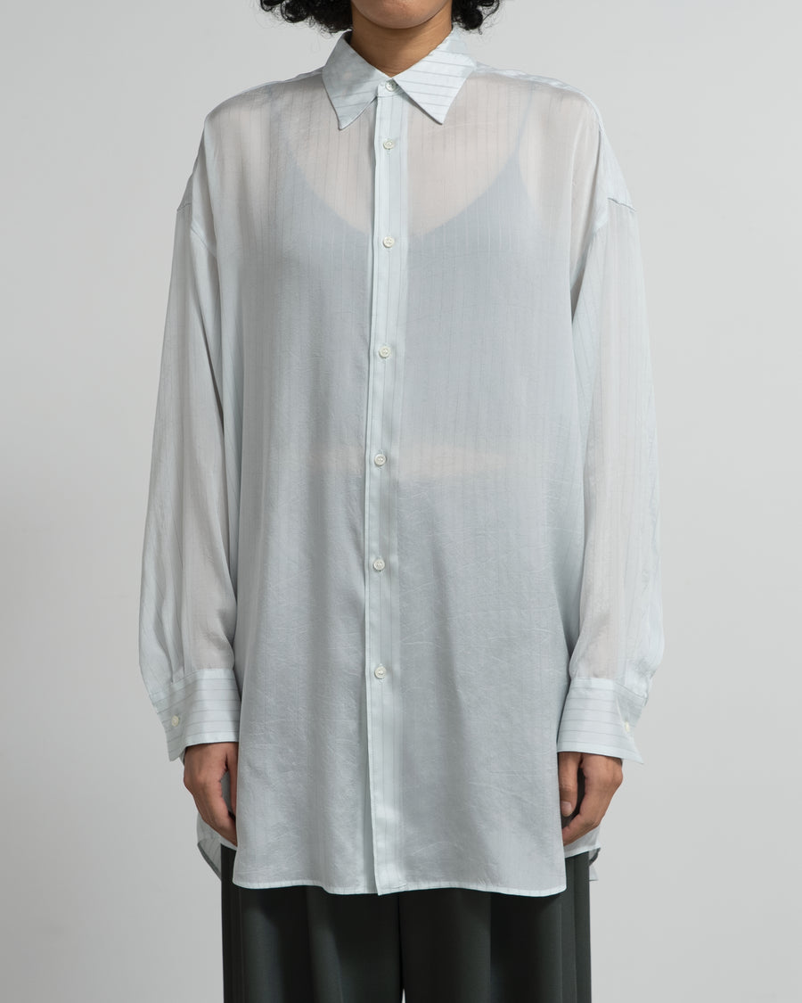 Cupro Stripe Regular Collar Long Shirt