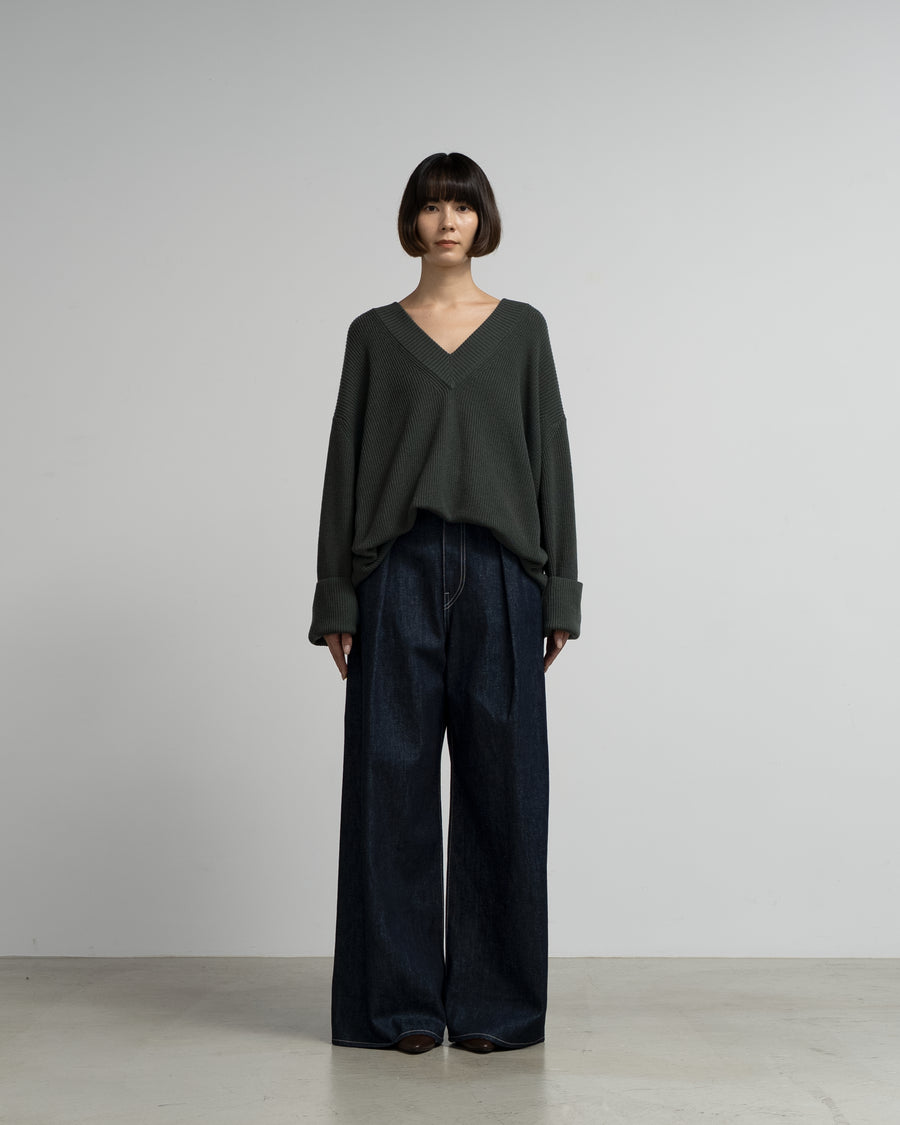 Mercerized Fine Wool Oversized V Neck Knit