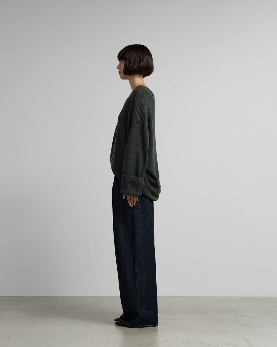 Mercerized Fine Wool Oversized V Neck Knit