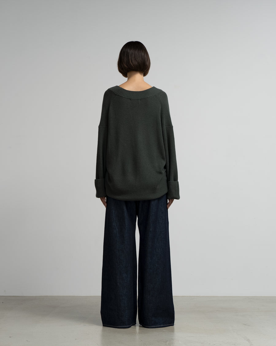 Mercerized Fine Wool Oversized V Neck Knit