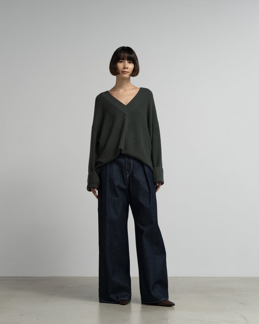 Mercerized Fine Wool Oversized V Neck Knit