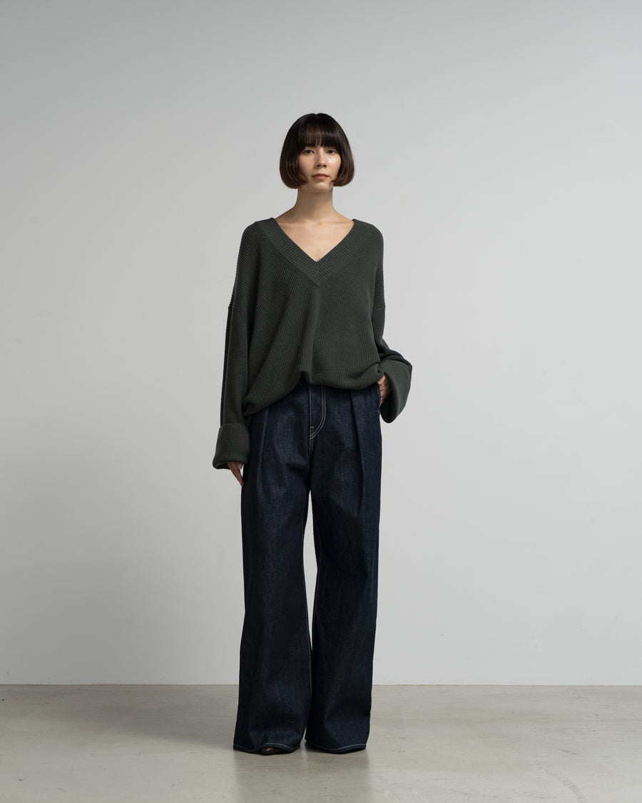 Mercerized Fine Wool Oversized V Neck Knit