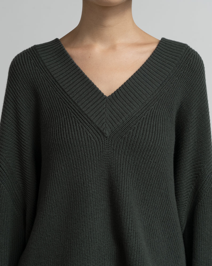 Mercerized Fine Wool Oversized V Neck Knit