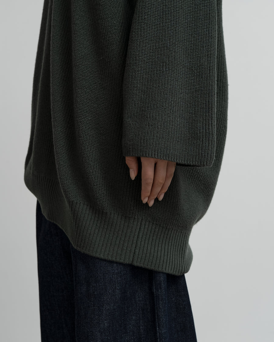 Mercerized Fine Wool Oversized V Neck Knit