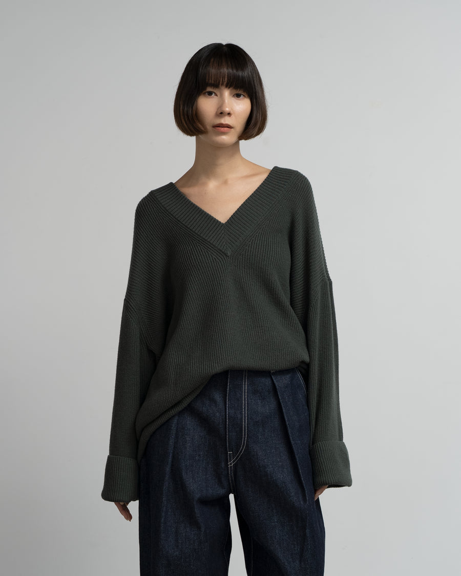 Mercerized Fine Wool Oversized V Neck Knit