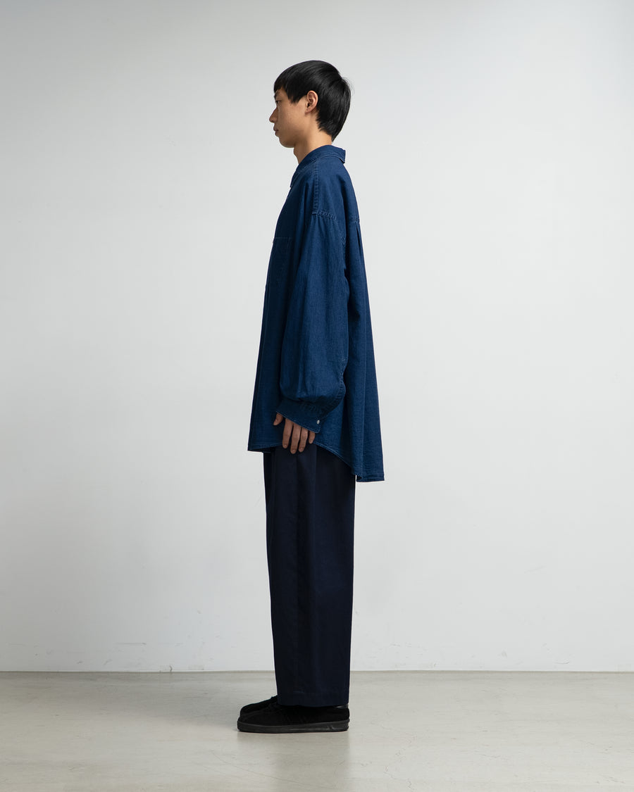 SIDOGRAS Indigo Poplin L/S Oversized Regular Collar Shirt