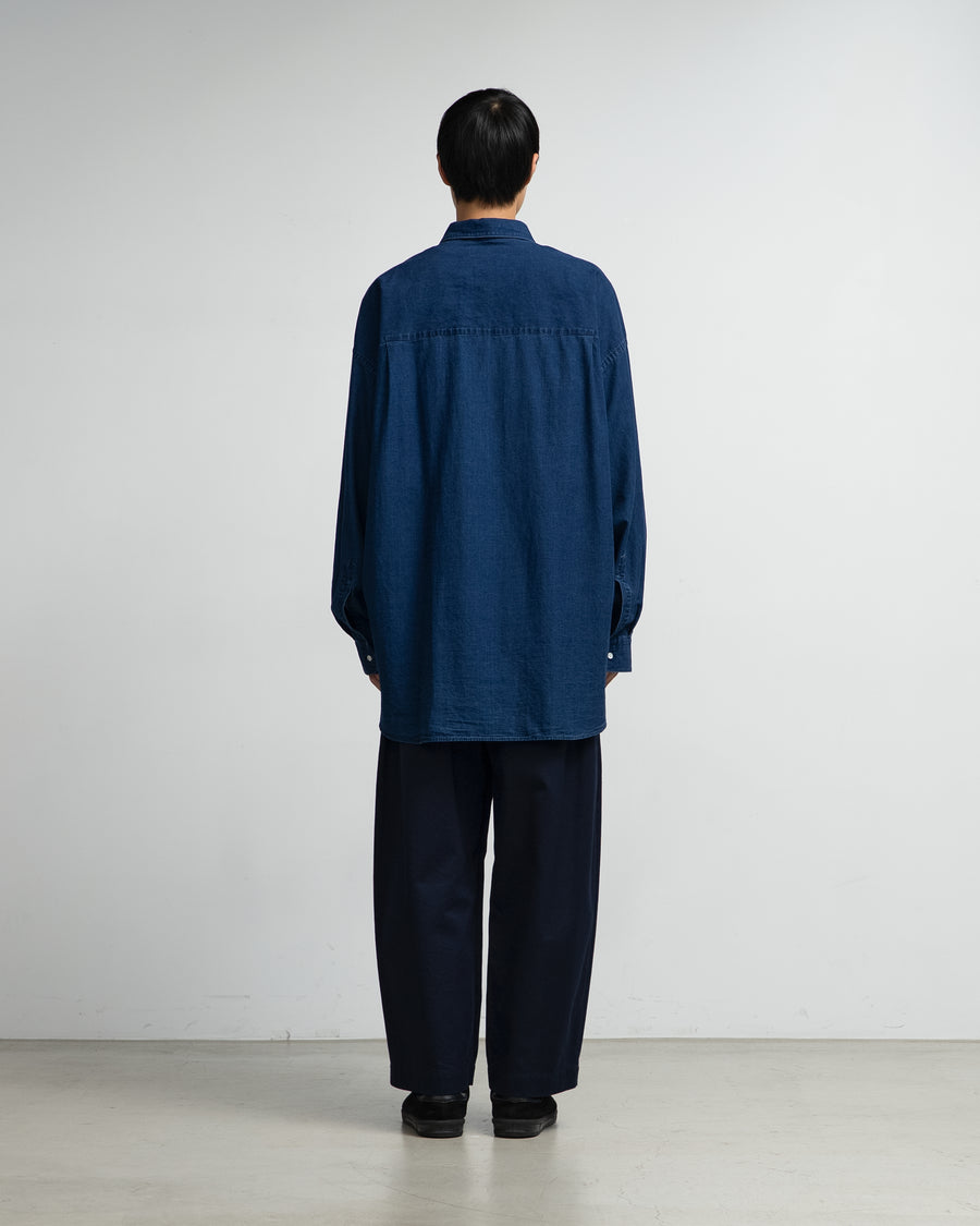 SIDOGRAS Indigo Poplin L/S Oversized Regular Collar Shirt