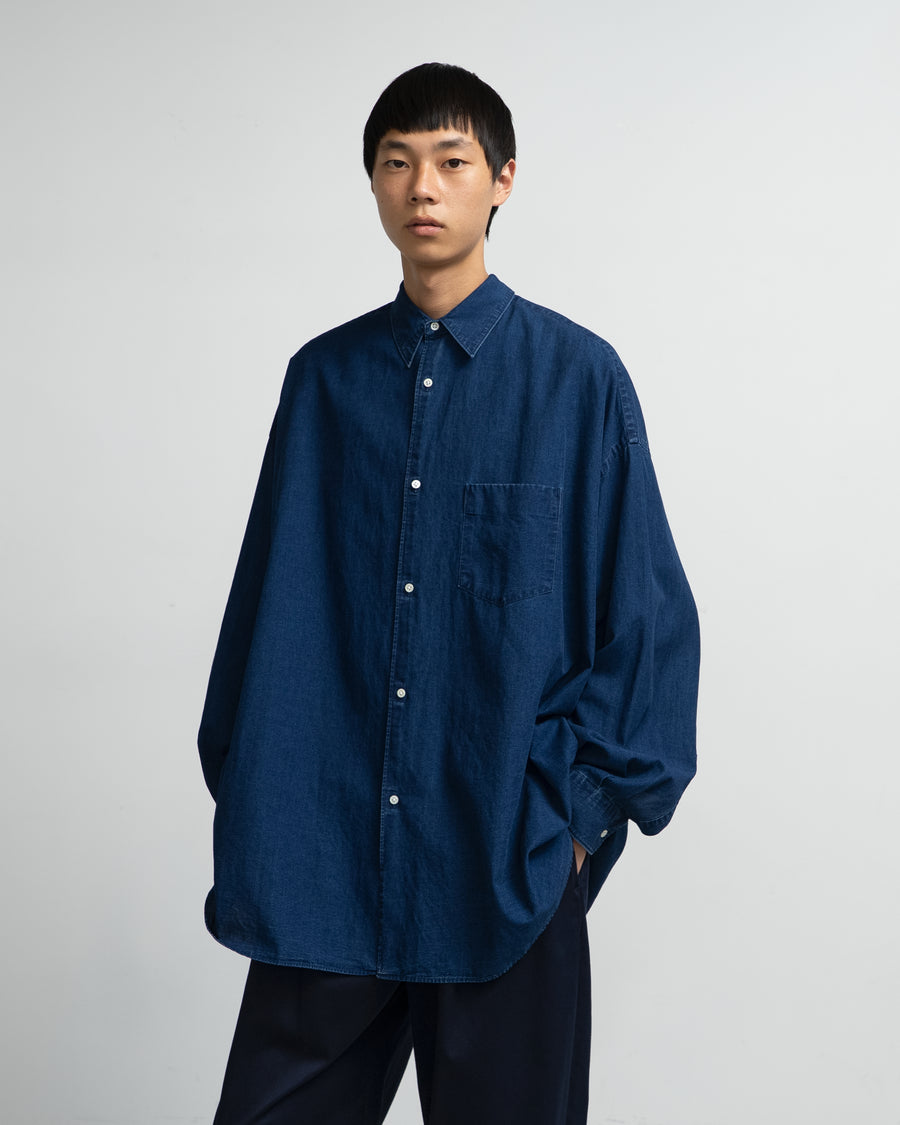 SIDOGRAS Indigo Poplin L/S Oversized Regular Collar Shirt