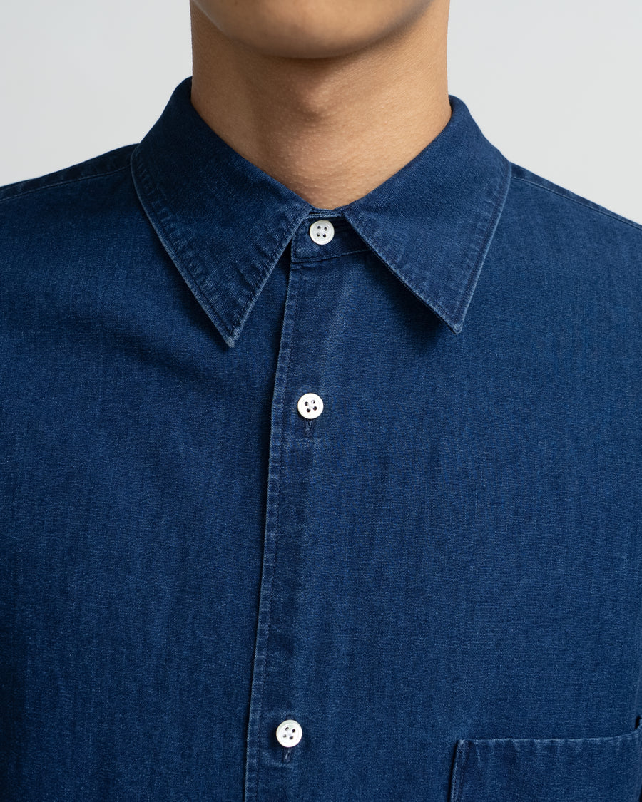 SIDOGRAS Indigo Poplin L/S Oversized Regular Collar Shirt