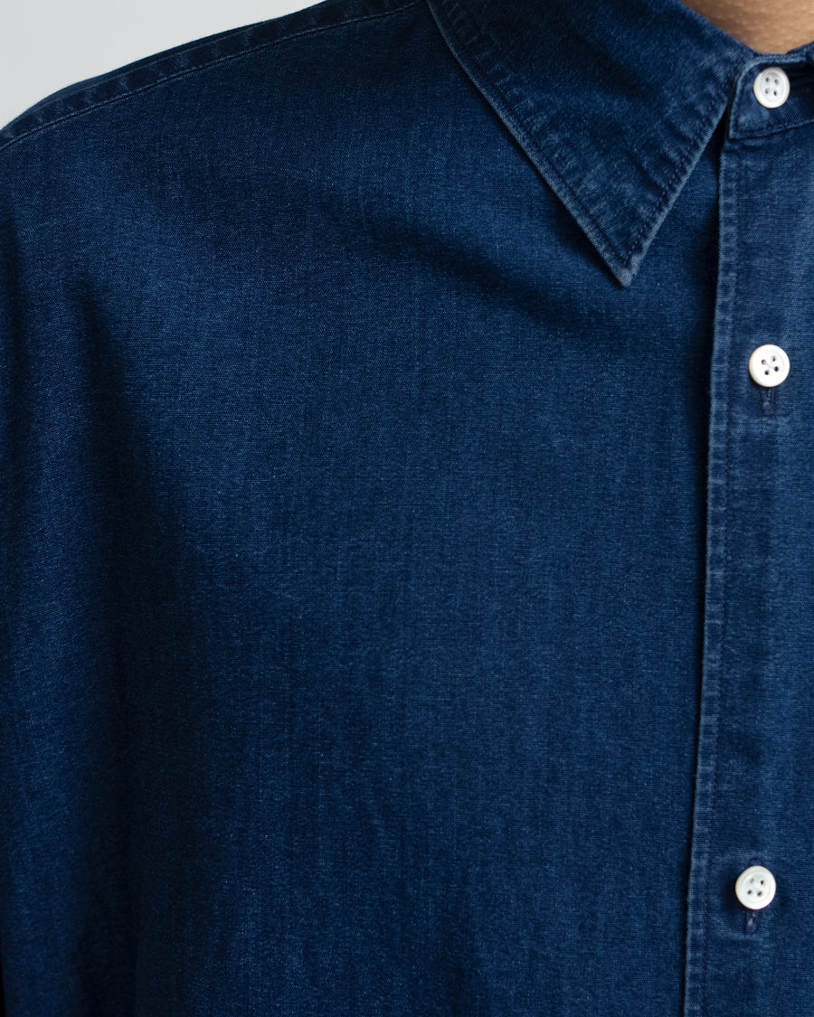 SIDOGRAS Indigo Poplin L/S Oversized Regular Collar Shirt