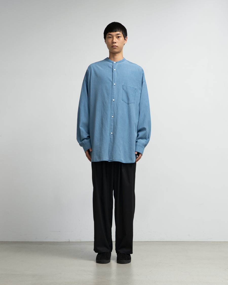 SIDOGRAS Indigo Poplin L/S Oversized Band Collar Shirt