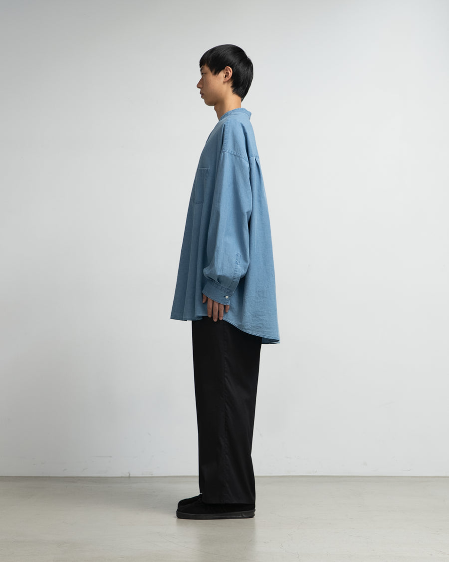 SIDOGRAS Indigo Poplin L/S Oversized Band Collar Shirt