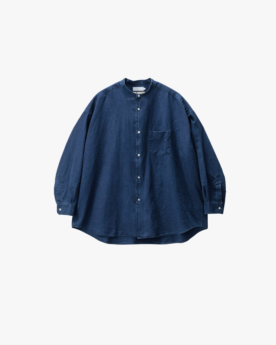 SIDOGRAS Indigo Poplin L/S Oversized Band Collar Shirt