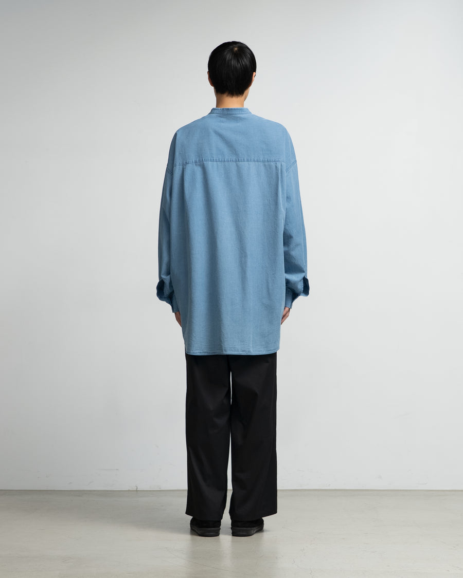 SIDOGRAS Indigo Poplin L/S Oversized Band Collar Shirt