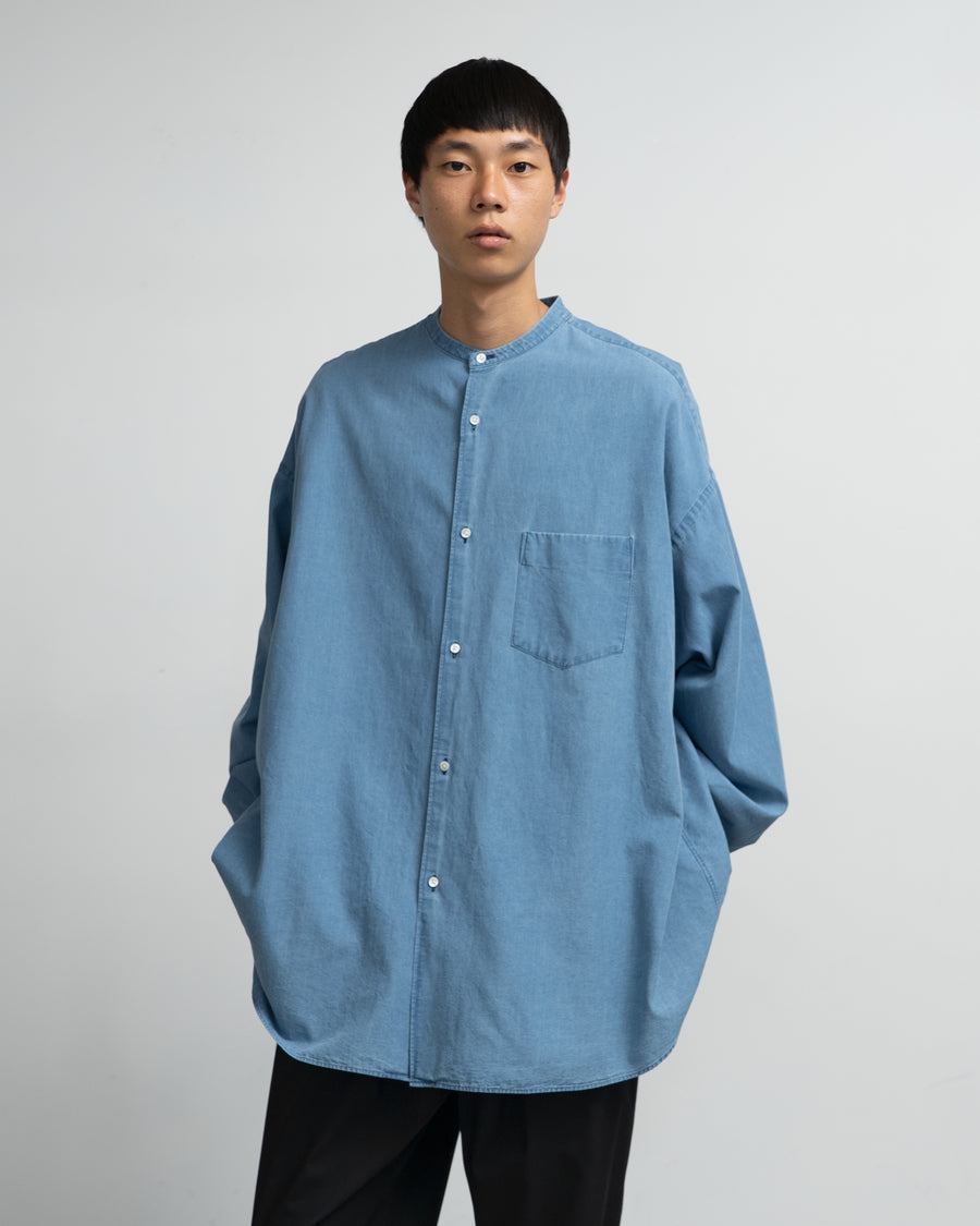 SIDOGRAS Indigo Poplin L/S Oversized Band Collar Shirt