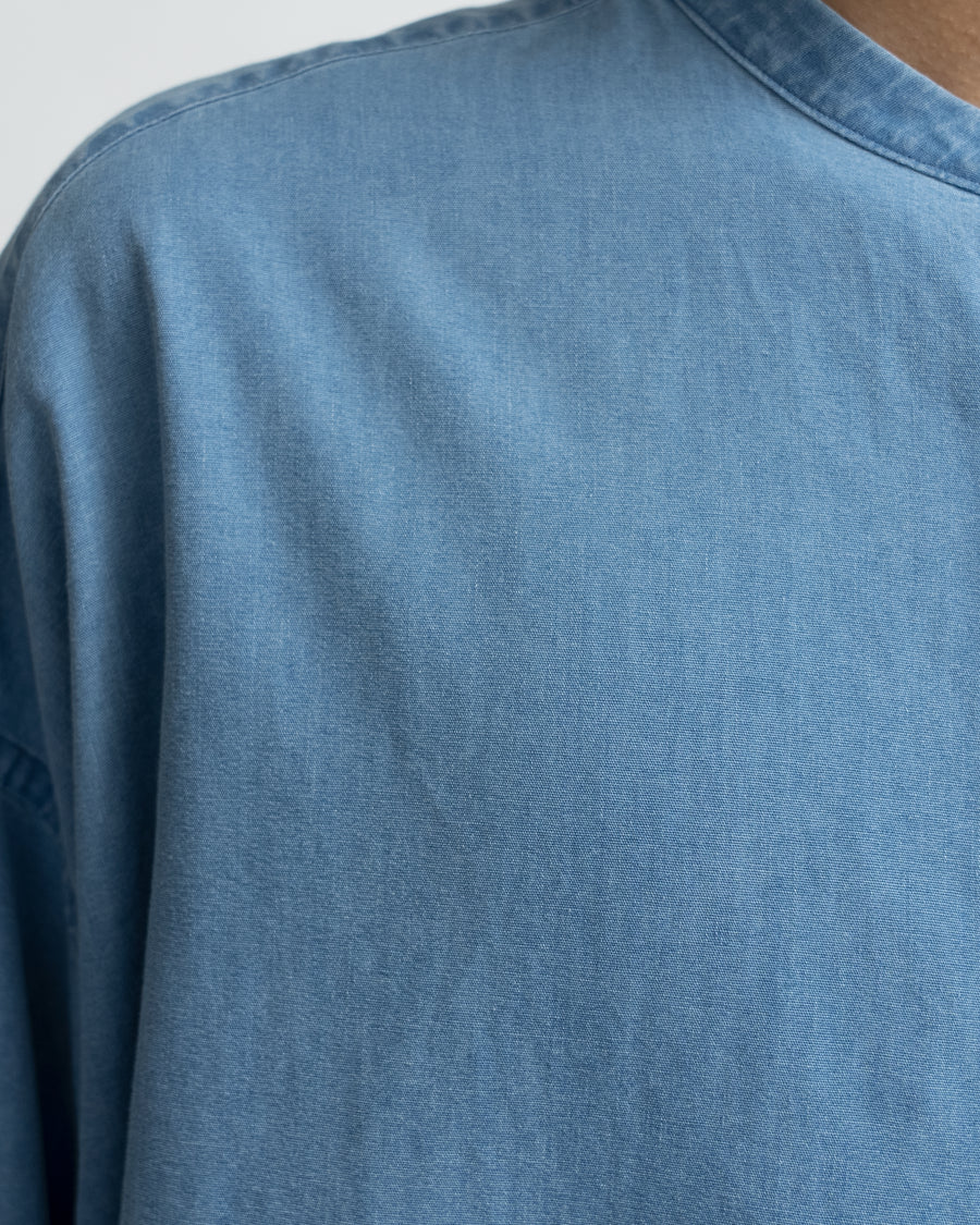 SIDOGRAS Indigo Poplin L/S Oversized Band Collar Shirt