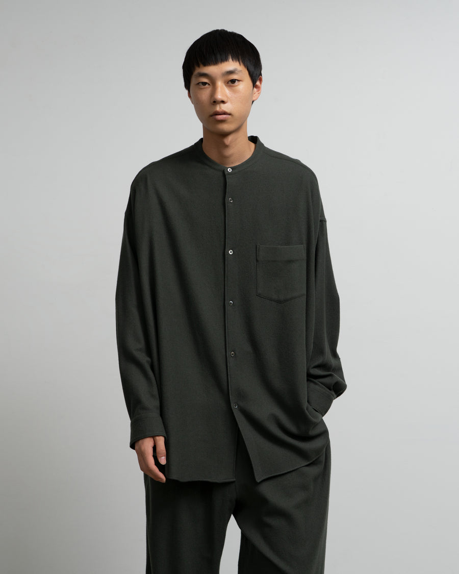 Extra Fine Wool Viyella Oversized Band Collar Shirt