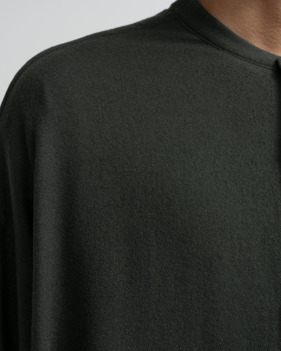 Extra Fine Wool Viyella Oversized Band Collar Shirt